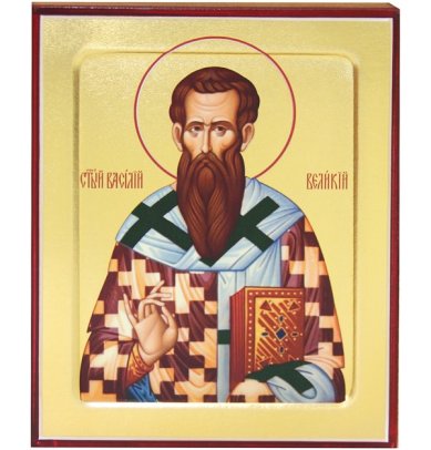 Иконы Василий Великий святой икона на дереве (12,5 х 16 см)