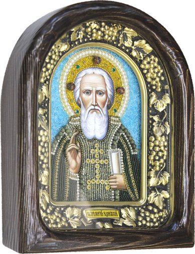 Иконы Сергий Радонежский икона из бисера (золотой фон, 18,5 х 23 см)
