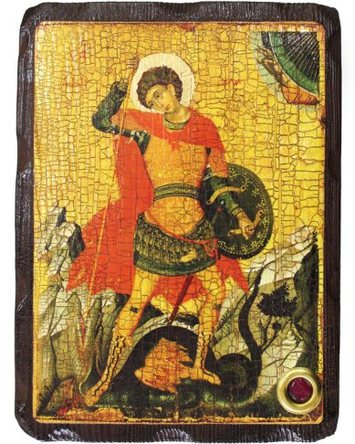 Иконы Георгий Победоносец икона на дереве под старину с мощевиком (18 х 24 см)