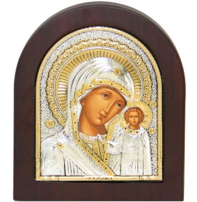 Иконы Казанская икона Божией Матери в серебряном окладе, ручная работа (10,5 х 13 см)