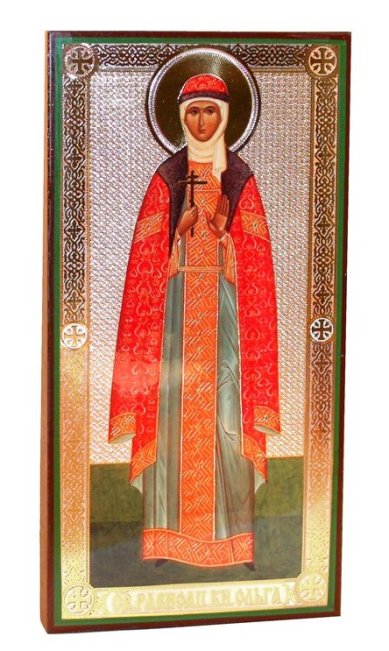 Иконы Ольга равноапостольная княгиня икона, литография на дереве (13х25 см, Тиль)