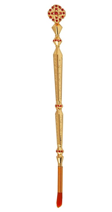 Утварь и подарки Кисть для помазания (стрючица) для елея с кисточкой с красными стразами (металл, 20 см)