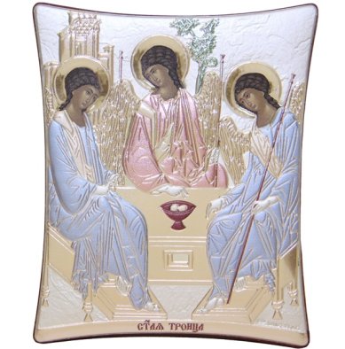 Иконы Троица Святая икона икона в серебряном окладе, ручная работа (12 х 16 см)