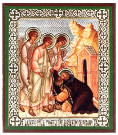 Иконы Явление Святой Троицы Александру Свирскому икона, литография на дереве (6 х 7 см)