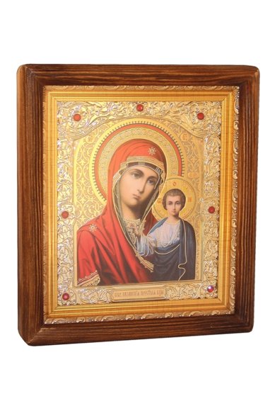 Иконы Казанская икона Божией Матери, со стразами в деревянной рамке (20,5 х 23,5 см)