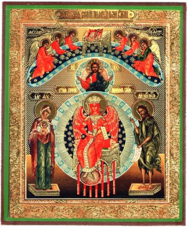 Иконы София Премудрости Божией икона Божией Матери на дереве (17 х 21 см)