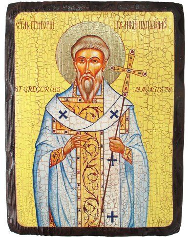 Иконы Григорий Папа Римский Двоеслов свт., икона под старину, 18 х 24 см