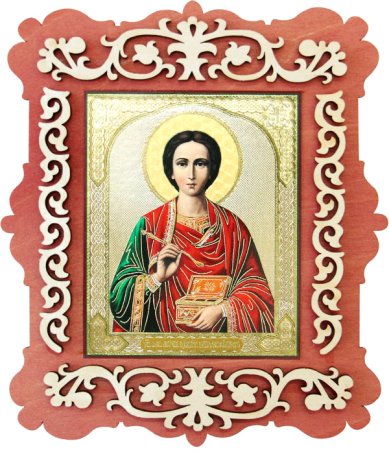 Иконы Пантелеимон Целитель, икона резная (фанера, литография)