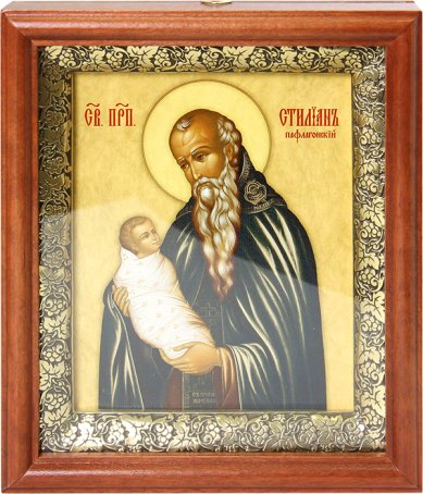Иконы Стилиан Пафлагонский прп., икона на холсте в киоте с багетом