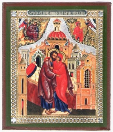 Иконы Зачатие Пресвятой Богородицы икона литография на дереве (9 х 10,5 см)