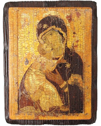 Иконы Владимирская Божией Матери икона на древе под старину (18 х 24 см)