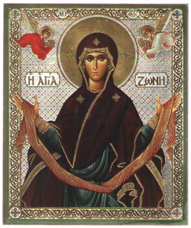 Иконы Святой Пояс Пресвятой Богородицы икона, литография на дереве (18х21см)