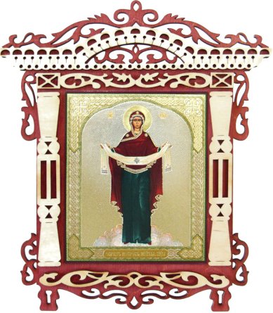 Иконы Покров Божией Матери, икона резная (фанера, литография)