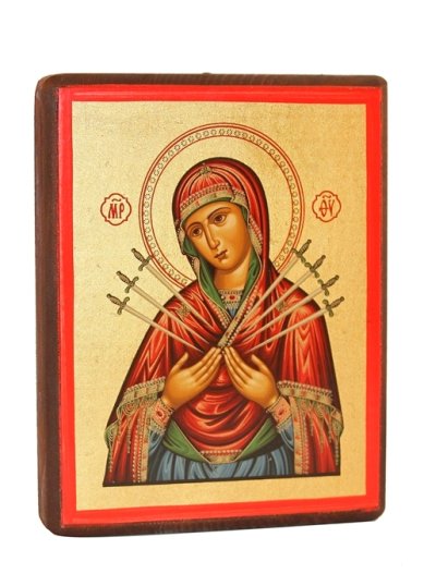 Иконы Семистрельная образ Божией Матери икона, ручная работа (15х19 см)