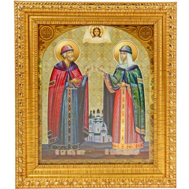 Иконы Петр и Феврония святые князья икона в багетной рамке (19 х 22 см)