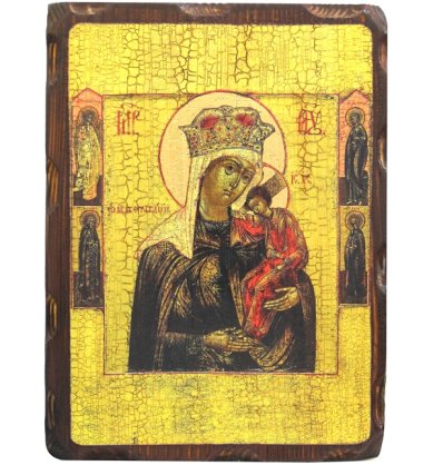 Иконы Ташлинская икона Божией Матери с предстоящими (Избавительница от бед) на доске под старину (18 х 24 см)