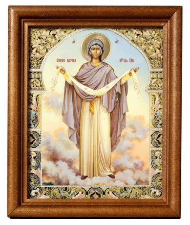 Иконы Покров Божией Матери, икона в деревянной рамке (13 х 16 см, Софрино)