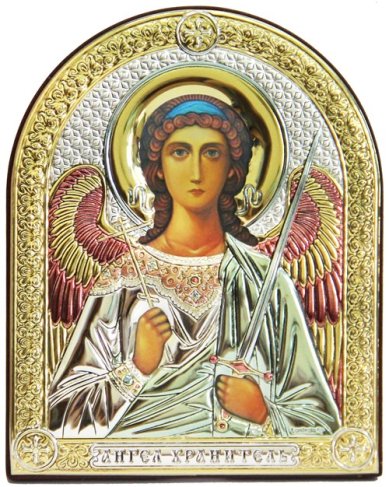 Иконы Ангел Хранитель икона в серебряном окладе, ручная работа (10 х 12,5 см)