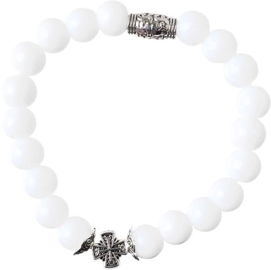 Утварь и подарки Четки-браслет 20 зерен из камня «Белый агат» с крестом 