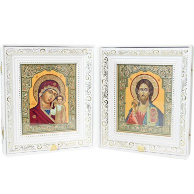 Иконы Складень Казанская Божия Матерь, Спаситель, ручная работа (жаккард, размер иконы 22 х 25 см)