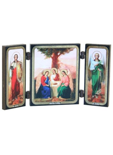 Иконы Троица с предстоящими, складень тройной (13 х 7,5 см)
