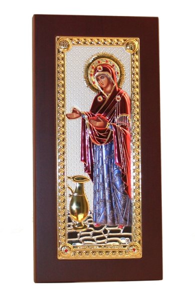 Иконы Геронтисса икона Божией Матери в серебряном окладе, греческое письмо, ручная работа (29,5 х 14 см)