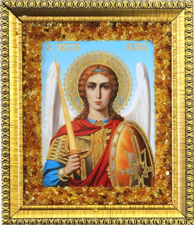 Иконы Архангел Михаил икона с янтарной крошкой, 14 х 16 см