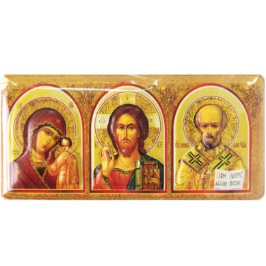 Иконы Триптих автомобильный на скотче, пластик, 4,5 х 9,5 см