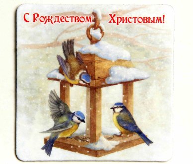 Утварь и подарки Магнит плоский «С Рождеством Христовым!» (птицы в кормушке)