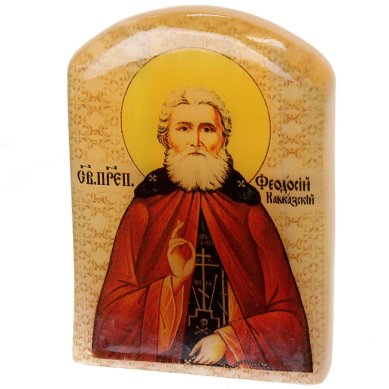 Иконы Феодосий Кавказский, икона настольная из селенита (45 х 30 х 65 мм, 65 г)