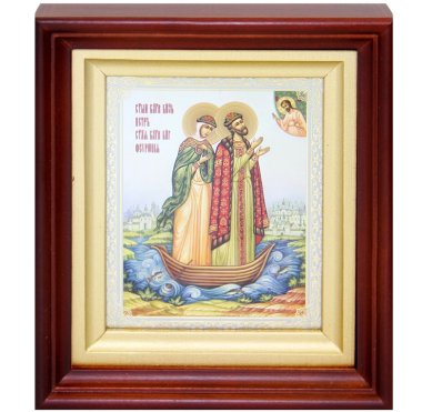 Иконы Петр и Феврония святые князья икона в киоте (16,5 х 19 см)
