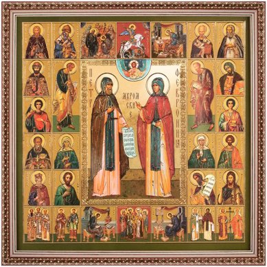 Иконы Петр и Февронья икона в багетной рамке (28 х 28 см)