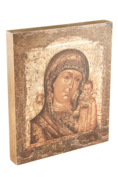 Иконы Казанская икона Божией Матери на дереве (15х17,5 см)