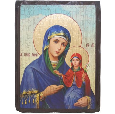 Иконы Анна праведная, мать Пресвятой богородицы икона на дереве под старину (18 х 24 см)