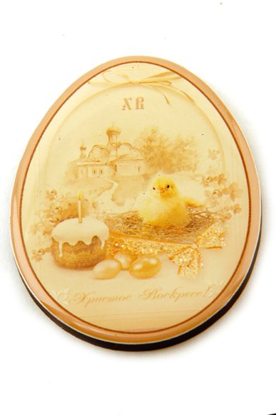 Утварь и подарки Магнит  пасхальный, яйцо с рисунком. ХВ4 (5х6 см) «Цыпленок, кулич»