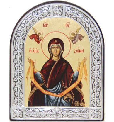 Иконы Покров Божией Матери в серебряном окладе ручная работа (10 х 13 см)