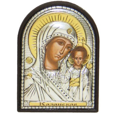Иконы Казанская икона Божией Матери в серебряном окладе на пластике (4,3 х 5,7 см)