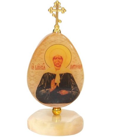 Иконы Икона из селенита на подставке в форме яйца «Матрона Московская» (4,5 х 10 см) 