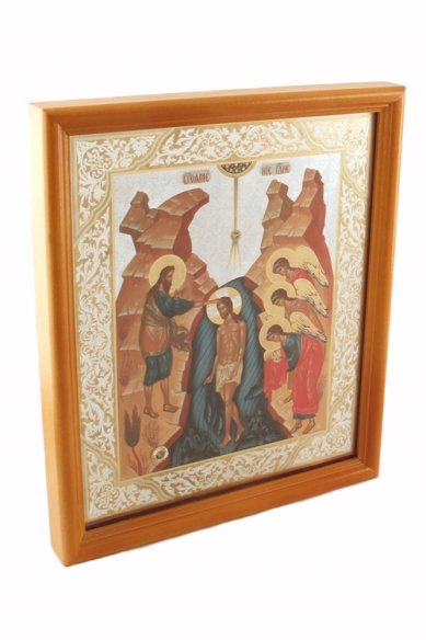 Иконы Крещение Господне икона под стеклом с частицей (20 х 24 см, Софрино)