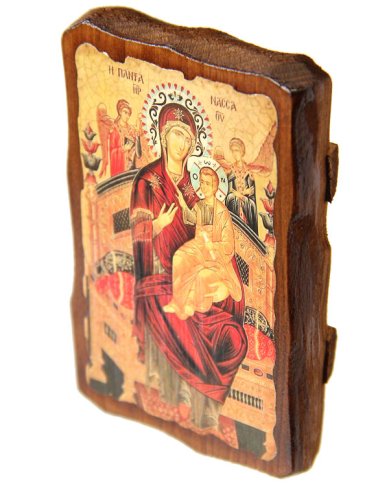 Иконы Всецарица, икона на дереве 8 х 10 см, с печатью благословение Афона (освящена на мощах прп. Гавриила)