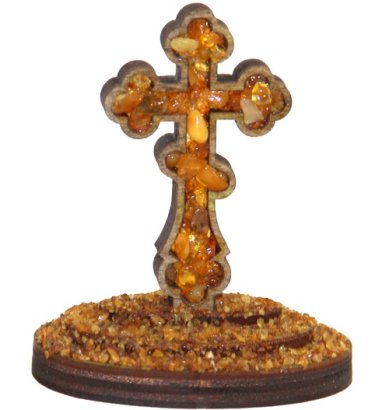 Утварь и подарки Крест на подставке (дерево, янтарная крошка, 6,5 см)