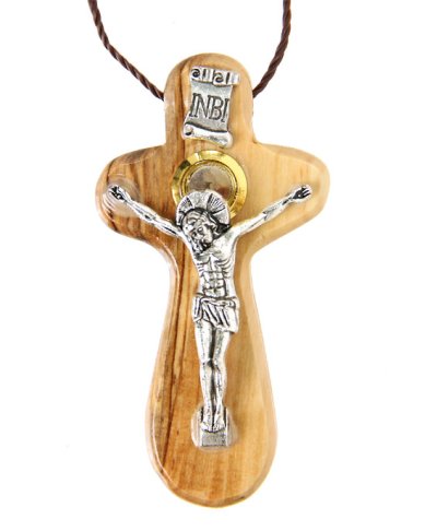 Утварь и подарки Крест нательный с гайтаном из оливкового дерева с частицей камня Гроба Господня, освященный на Гробе Господнем  (7,5 х 4 см)
