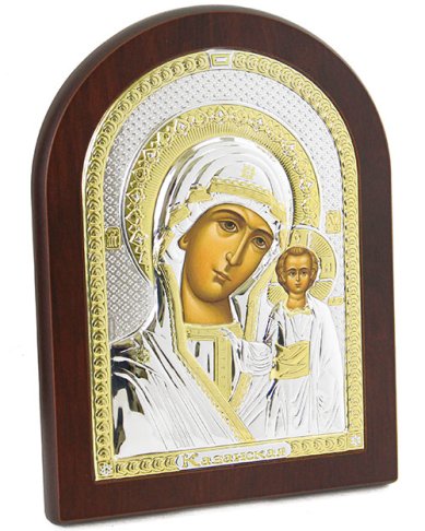 Иконы Казанская икона Божией Матери в серебряном окладе, ручная работа (15 х 20 см)