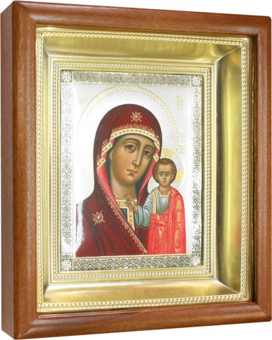 Иконы Казанская икона Божией Матери в киоте с золотым подрамником, 21 х 24 см