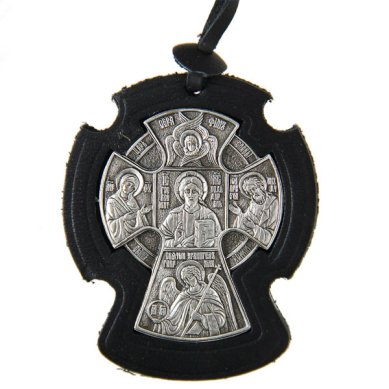 Иконы Подвеска автомобильная Крест Новгородский, 4,5 х 6 см (искусственная кожа, гальваника)