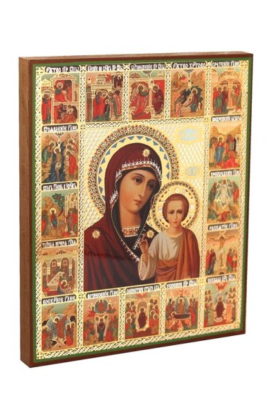 Иконы Казанская с праздниками икона Божией Матери, литография на дереве (18х21 см, Тиль)