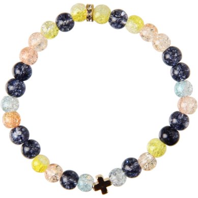 Утварь и подарки Браслет из камня кварц цветной сахарный с крестом, 30 звеньев