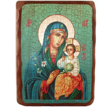 Иконы Неувядаемый цвет икона Божией Матери на дереве под старину (18 х 24 см)