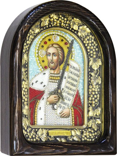 Иконы Александр Невский икона из бисера 18,5 х 23 см