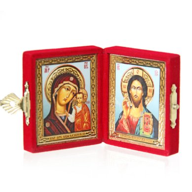 Иконы Складень двойной дорожный в бархатном футляре (4,5 х 5,5 см)